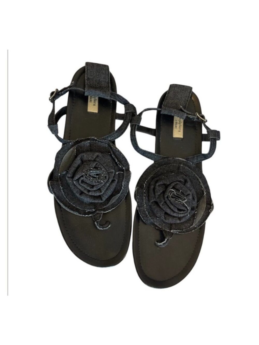 Simply Vera Vera Wang Black Denim Flat Sandals Size 10